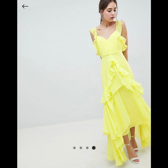ASOS design neon yellow ruffle maxi dress 6 with open back - Picture 3 of 5
